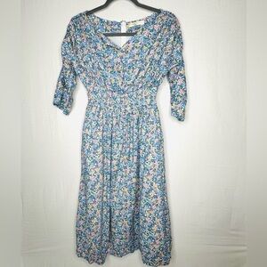 Wayward Fancies Womens Smocked Waist Dress Sz M Ditsy Floral Praire CottageCore